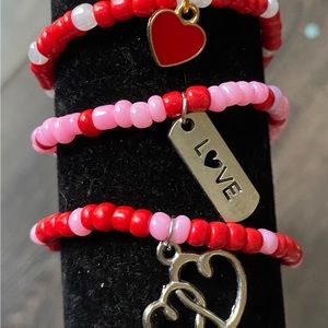 Bracelet set of three, valentines themed.